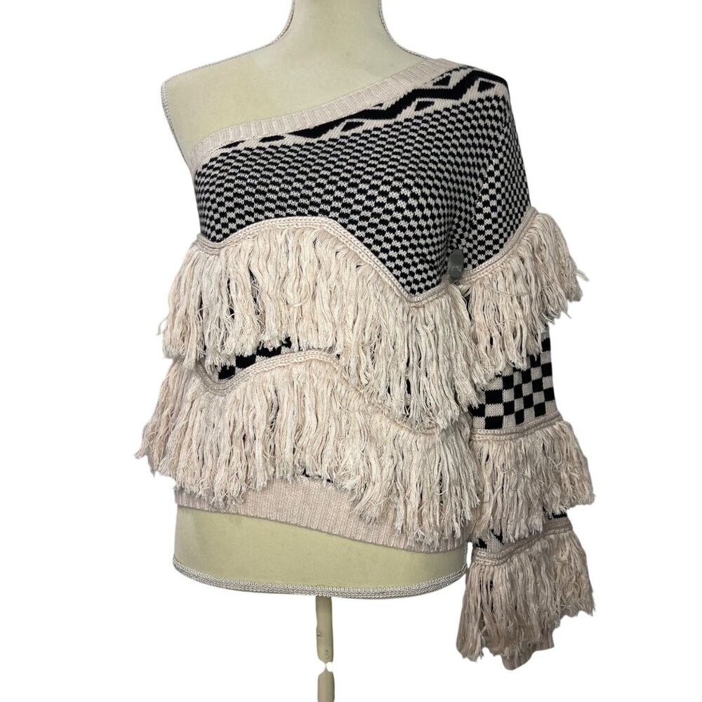 REVOLVE House of Harlow Noa Sweater Bone Fringe Women's Size Small Wool Knit NEW